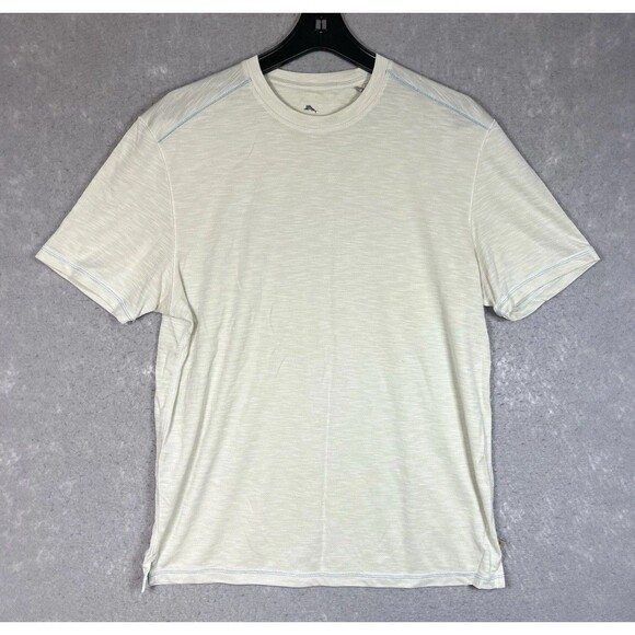 Tommy Bahama Shirt Mens Medium Yellow Green Short Sleeve Crew Neck Tencel - Picture 1 of 10